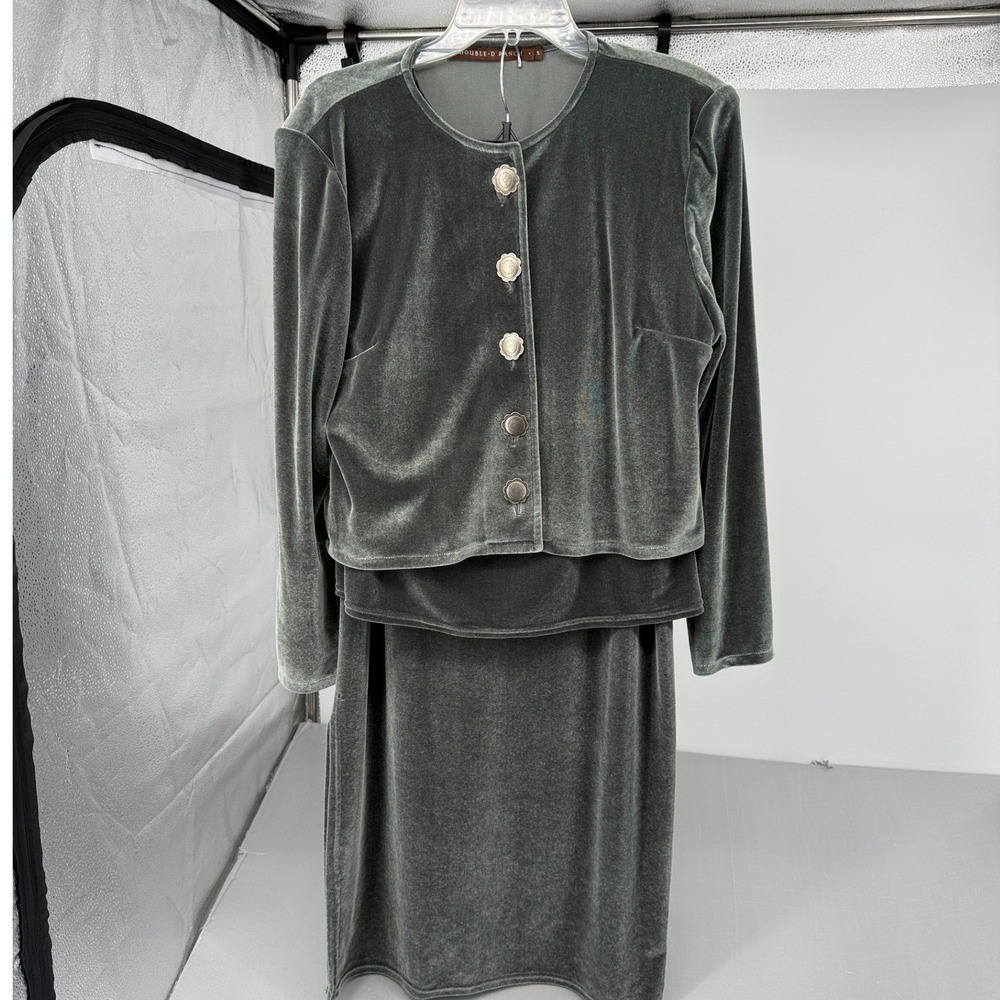 Double D Ranchwear Sage Green Velvet Skirt Set=3 Concho Buttons Western USA Made - Picture 2 of 16